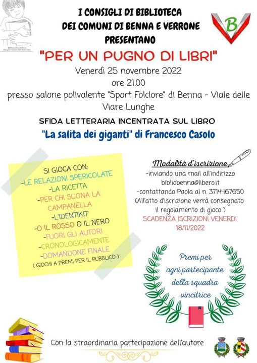“Per un pugno di libri” a Benna il 25 novembre ore&nbsp;21