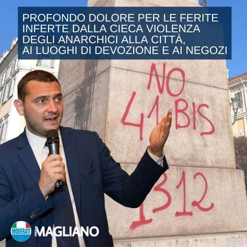 DICHIARAZIONE DI SILVIO MAGLIANO – Profondo dolore per le ferite – alla città, ai luoghi di devozione e ai negozi – inferte dalla cieca violenza degli&nbsp;anarchici