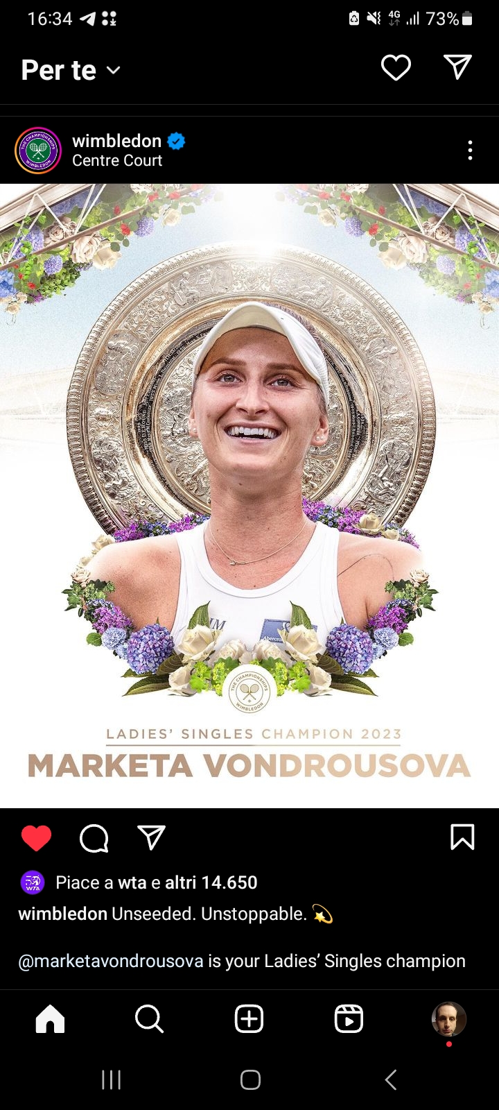 Marketa Vondrousova ha vinto il torneo di&nbsp;Wimbledon.