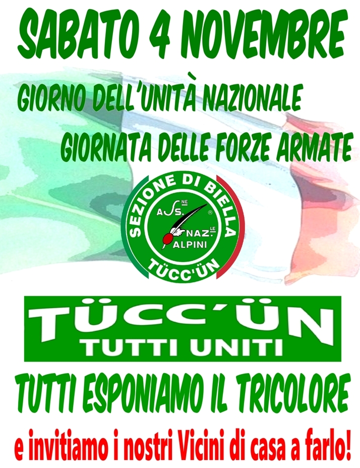 Il Presidente ASSOCIAZIONE NAZIONALE ALPINI BIELLA MARCO FULCHERI: ESPONIAMO IL 4 NOVEMBRE IL&nbsp;TRICOLORE