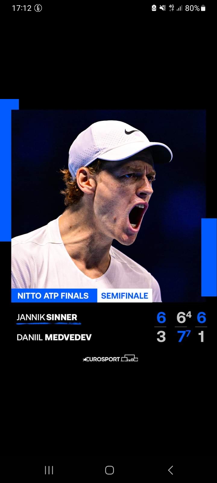 Jannik Sinner in finale alle Atp Finals di&nbsp;Torino.