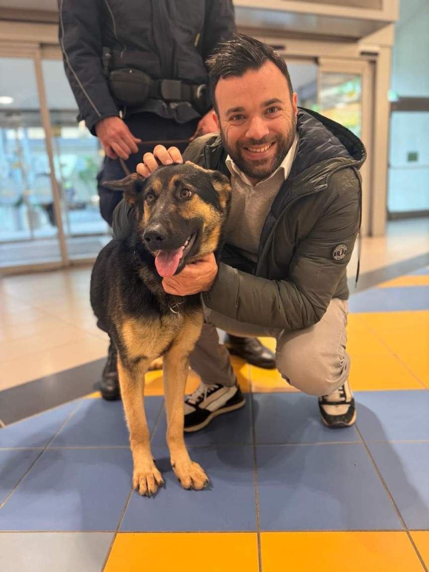 A BIELLA È ARRIVATA IL CANE POLIZIOTTO: L’ AGENTE LANA. IN FOTO CON L’ ASSESSORE ALLA POLIZIA LOCALE GIACOMO&nbsp;MOSCAROLA