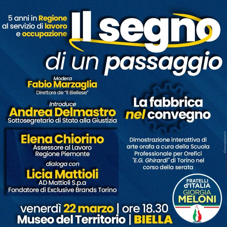 “Il segno di un passaggio”: convegno con l’imprenditrice Licia Mattioli a Biella. Venerdì  22 marzo ore 18:30 al MUSEO DEL TERRITORIO –&nbsp;Biella