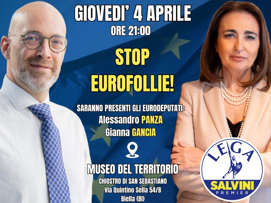 Giovedì 4 aprile serata dedicata ai temi europei con gli europarlamentari Panza e Gancia. COMUNICATO&nbsp;STAMPA