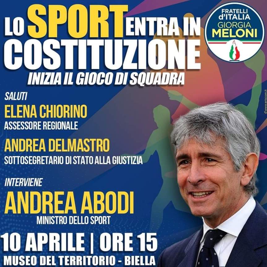 Mercoledì al Museo del Territorio della Città di Biella sarà presente il Ministro Andrea&nbsp;Abodi