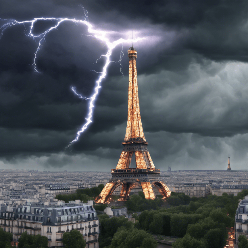 Un fulmine colpisce la Torre Effeil.  Fonte Video&nbsp;Ansa