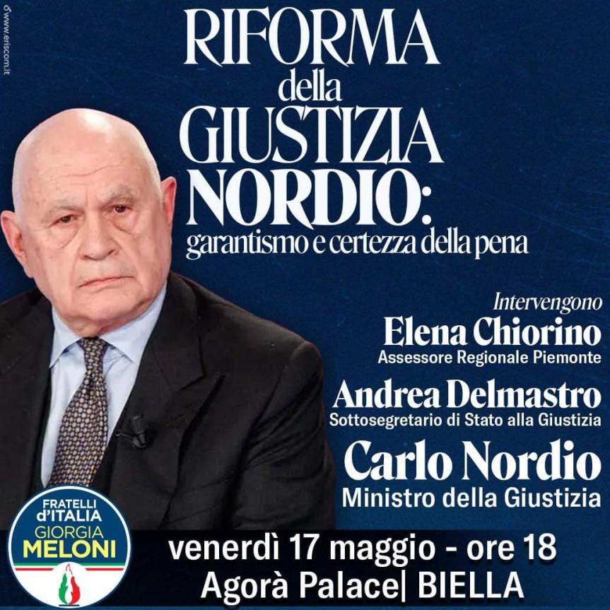 Carlo Nordio a Biella: il ministro della Giustizia all’Agorà Palace il 17 maggio per un convegno sulla&nbsp;riforma
