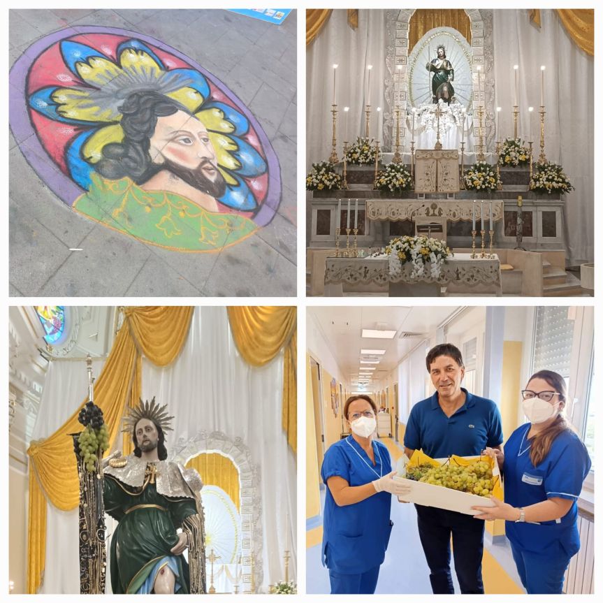 Siano in festa per San Rocco Grande partecipazione dai turisti e dai cittadini . Singolare la consegna di 5.000 grappoli d’uva al reparto di oncologia e ematologia del Presidio Ospedaliero di&nbsp;Pagani