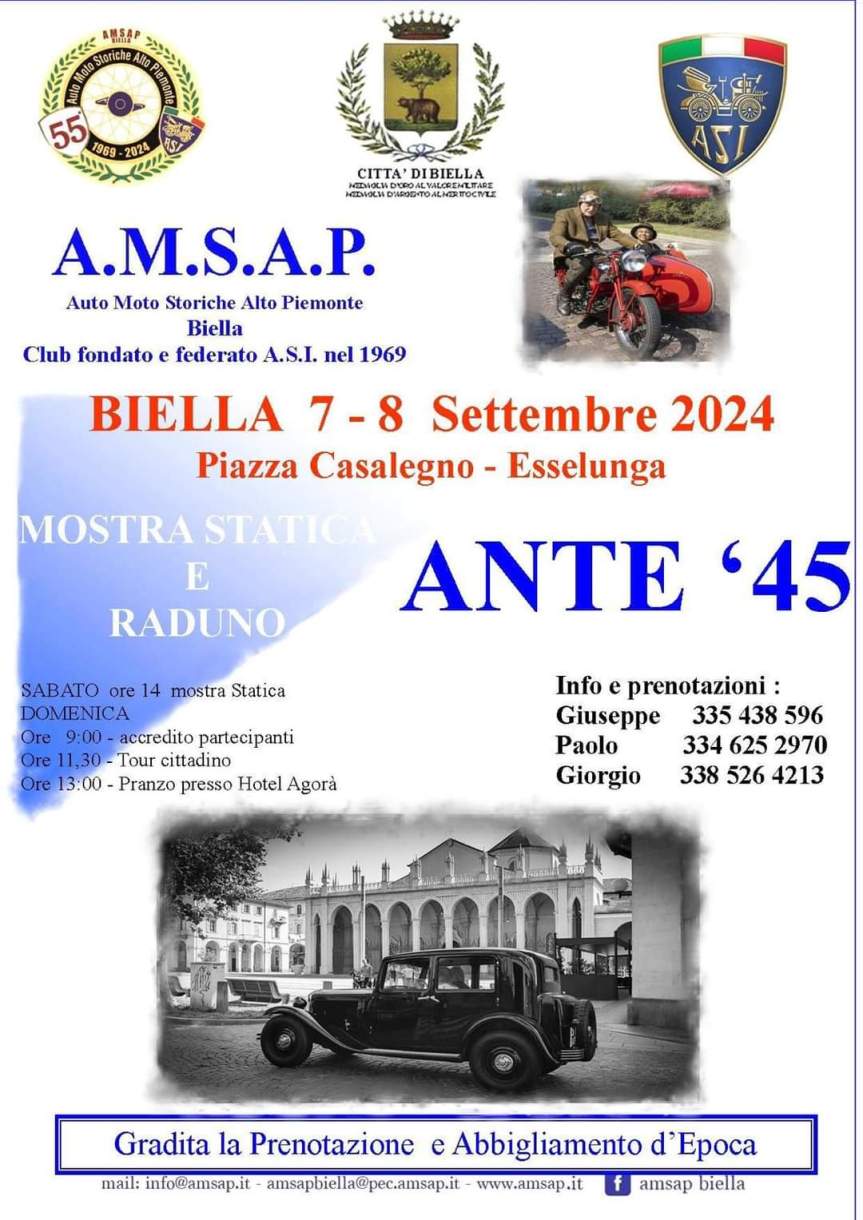 Le auto d’epoca sbarcano a Biella. Sabato 7 e Domenica 8 settembre in Piazza Casalegno a&nbsp;Biella.