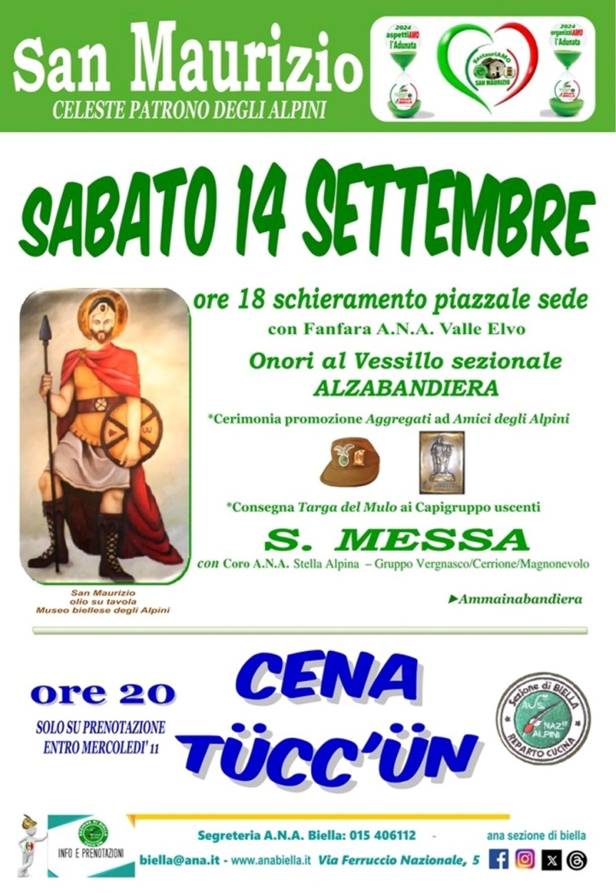 Sabato 14 settembre gli Alpini di Biella festeggeranno il loro San Maurizio. Tanti gli eventi per l’occasione