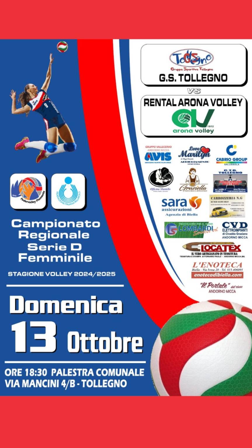 Volley: Tollegno pronta per il debutto in Serie D, Rental Volley Arona l’avversario di&nbsp;RiccardoTosi.