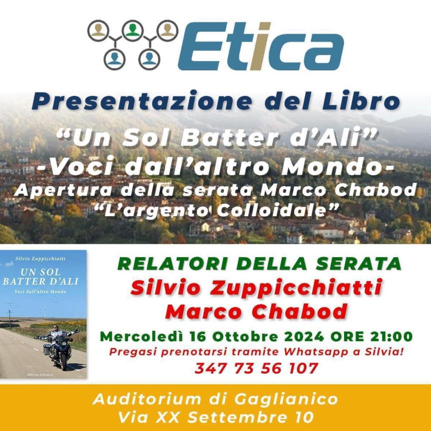 Gaglianico ospita una serata dedicata alla salute e alla letteratura mercoledì 16&nbsp;ottobre.