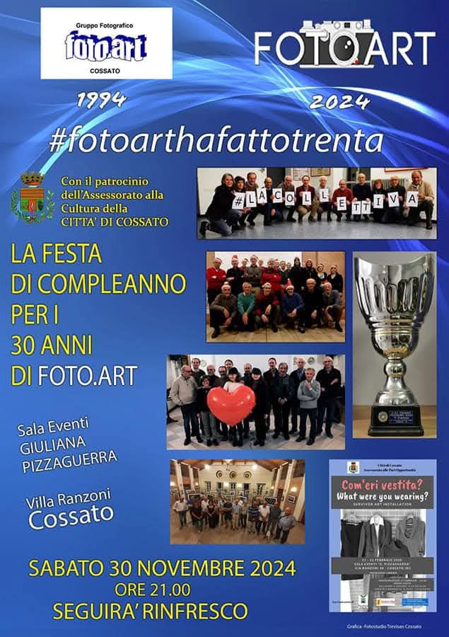 30 ANNI DI FOTO.ART A COSSATO SABATO 30 NOVEMBRE CON IL SINDACO&nbsp;MOGGIO