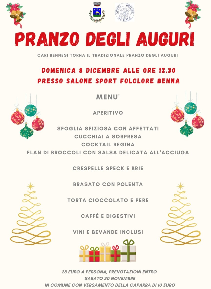 Presto il tradizionale pranzo per gli auguri di Benna . Articolo di Michel&nbsp;Camillo