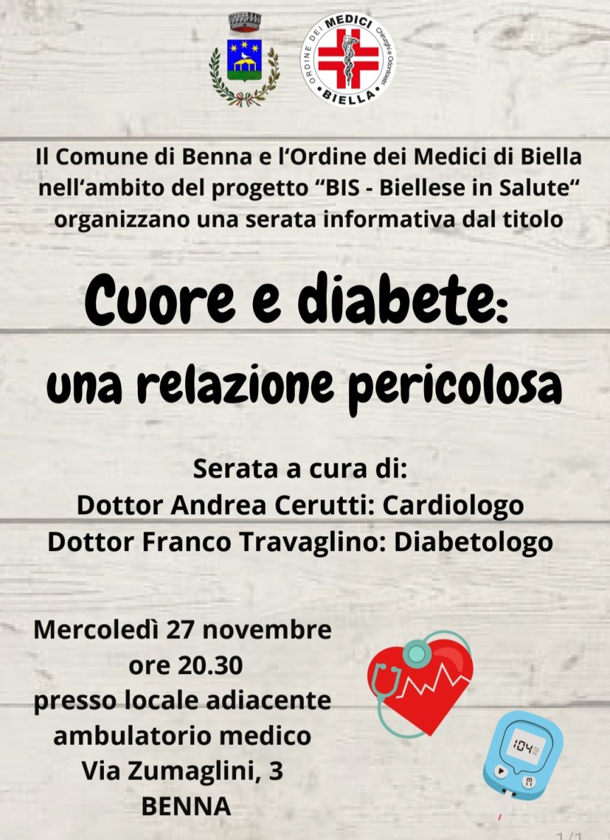 Interessante serata per il comune di Benna in collaborazione con l’Ordine dei Medici di Biella per il progetto ” Biellese in Salute “. Articolo di Michel&nbsp;Camillo
