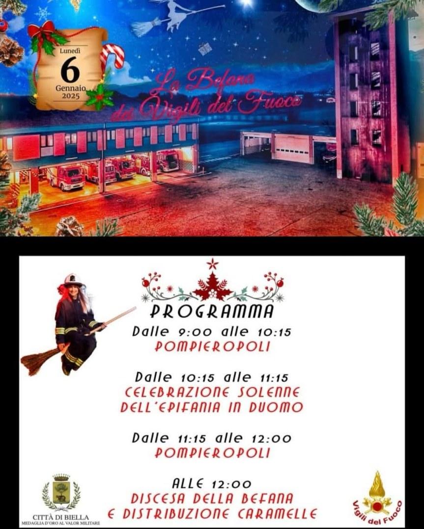 Tempo di Befana. La Befana dei Vigili del Fuoco cade dal Duomo lunedì 6 gennaio alle ore&nbsp;12