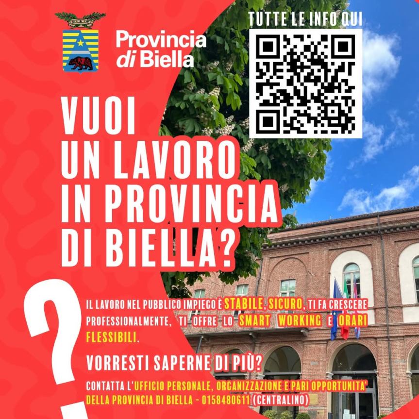 Nuove assunzioni in Provincia di Biella L’ente cerca personale per assumere sia con contratto di apprendistato sia a tempo&nbsp;indeterminato.