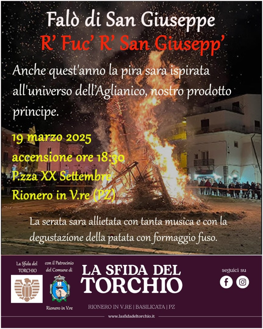 Mercoledì 19 marzo il tradizionale Falò di San Giuseppe a Rionero In&nbsp;Vulture