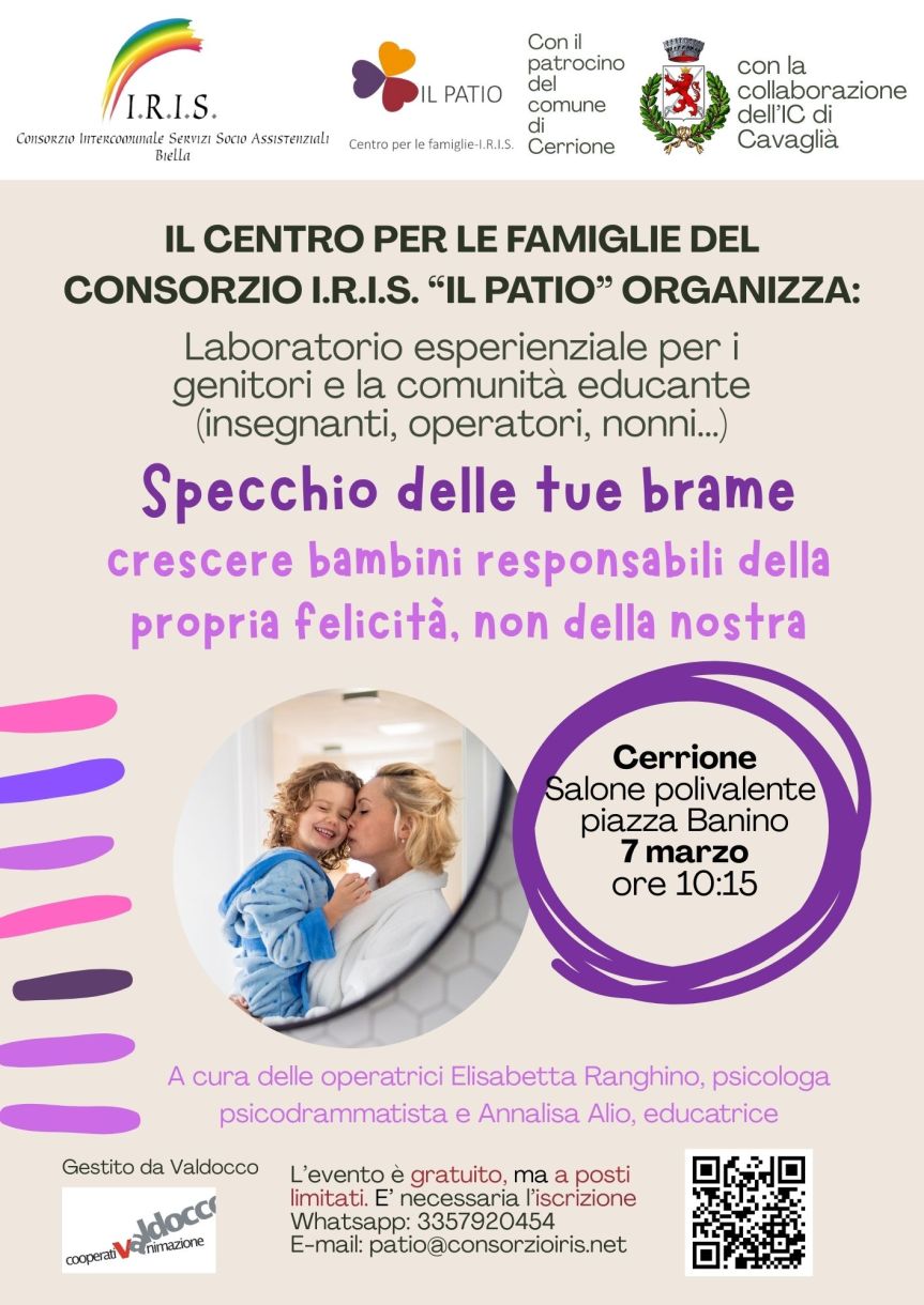Il Centro per le Famiglie “ del Consorzio I.R.I.S.- “Il Patio” organizza nuovi eventi gratuiti rivolti a genitori, famiglie e all’intera comunità educante. Gli incontri, realizzati grazie alla collaborazione con i Comuni ospitanti e la rete SBIR, affronteranno questioni molto sentite dalle famiglie: il rapporto con la scuola e la valutazione, la crescita emotiva dei figli e la prevenzione delle nuove&nbsp;dipendenze.