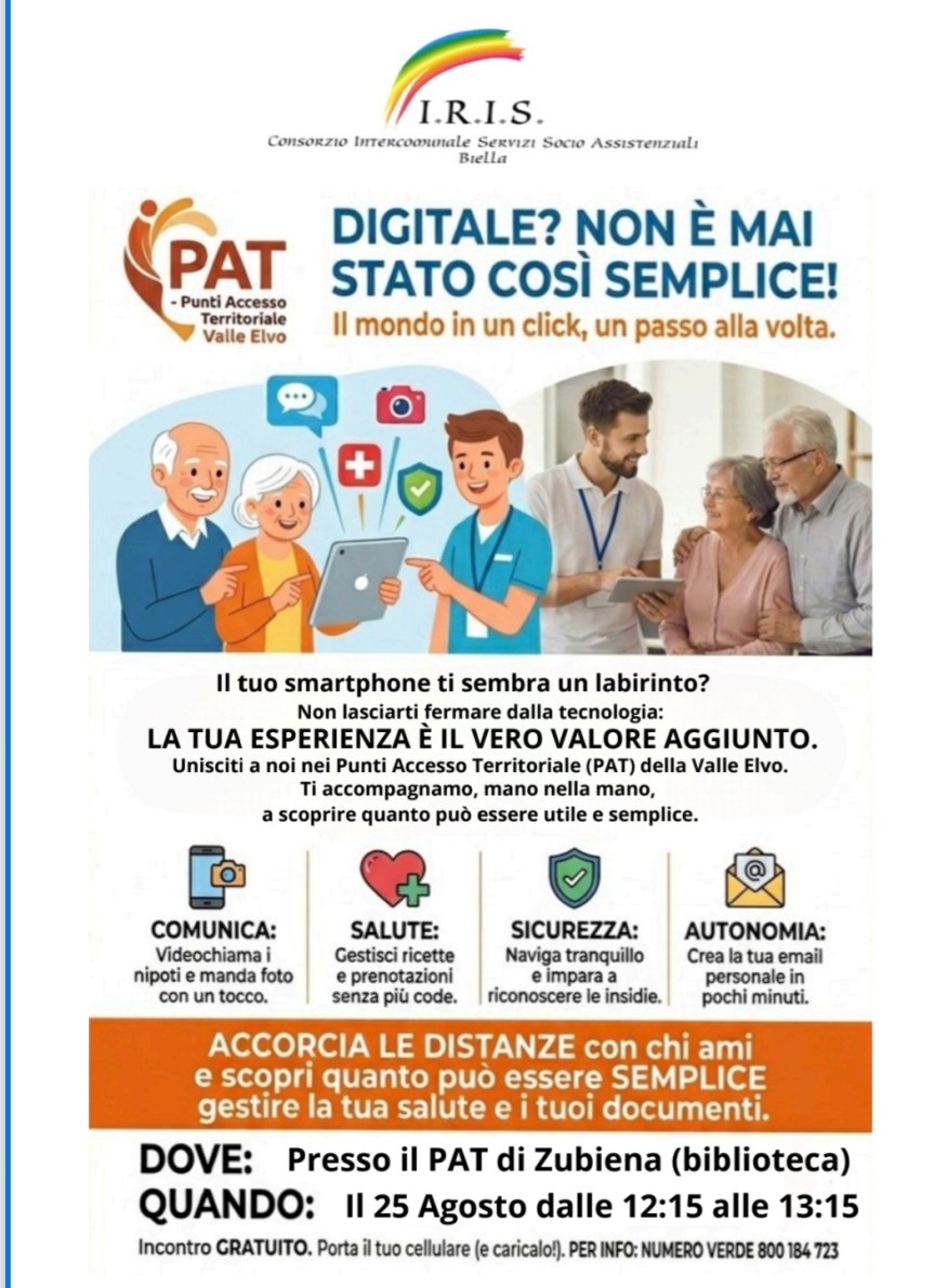 Digitale? Non è mai stato così semplice: appuntamento al PAT di Zubiena il 25&nbsp;agosto