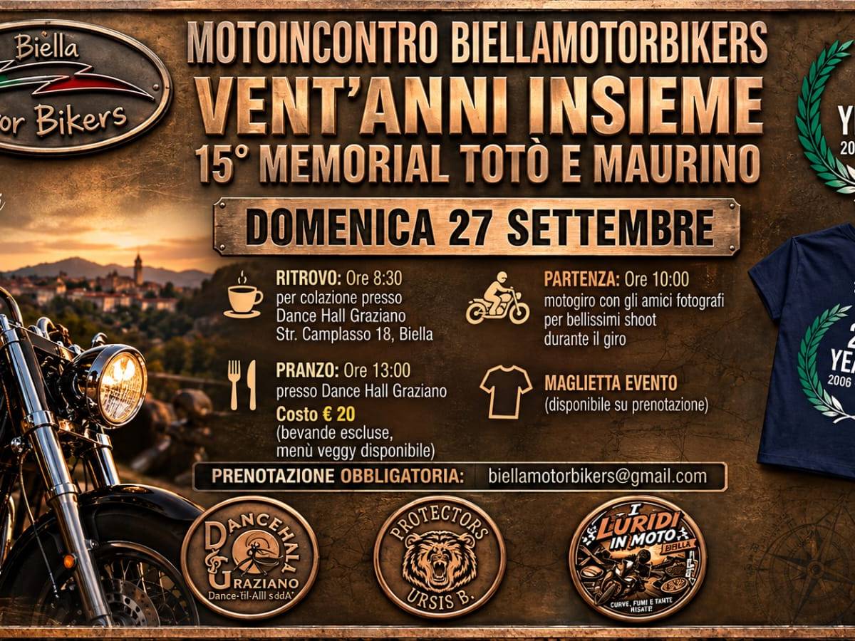 Biella Motor Bikers celebra vent’anni: il 15° Memorial Totò, Maurino e&nbsp;Federico.