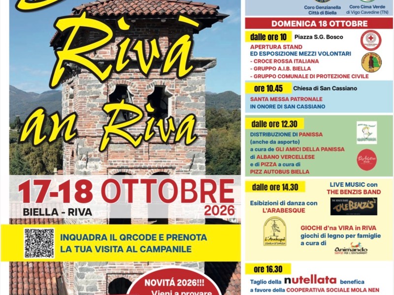 Comunicato stampa 23’ edizione Ben rivà an Riva 2026 Festa Patronale di San Cassiano – Sabato 17 / Domenica 18&nbsp;Ottobre